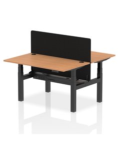 Dynamic Air 1400 x 800mm Height Adjustable 2 Person Bench Desk Oak Top Cable Ports Screen HA01999