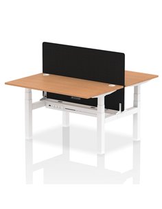 Dynamic Air 1400 x 800mm Height Adjustable 2 Person Bench Desk Oak Top Cable Ports Screen HA02003