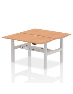 Dynamic Air 1400 x 800mm Height Adjustable 2 Person Bench Desk Oak Top Scalloped Edge HA02006