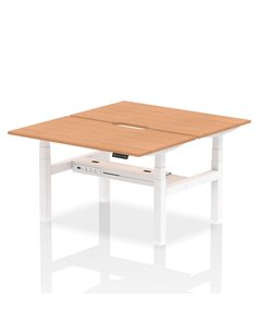 Dynamic Air 1400 x 800mm Height Adjustable 2 Person Bench Desk Oak Top Scalloped Edge HA02008
