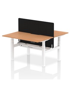 Dynamic Air 1400 x 800mm Height Adjustable 2 Person Bench Desk Oak Top Scalloped Edge Screen HA02009