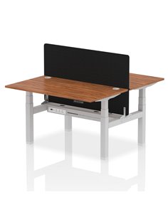 Dynamic Air 1400 x 800mm Height Adjustable 2 Person Bench Desk Walnut Top Cable Ports Screen HA02013
