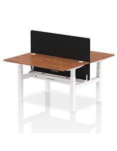 Dynamic Air 1400 x 800mm Height Adjustable 2 Person Bench Desk Walnut Top Cable Ports Screen HA02015