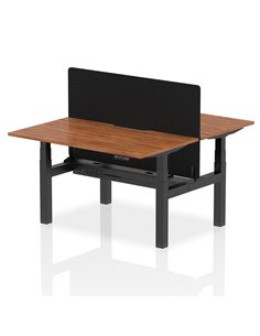 Dynamic Air 1400 x 800mm Height Adjustable 2 Person Bench Desk Walnut Top Scalloped Edge Screen HA02017