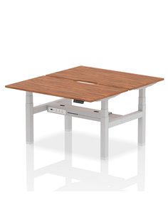 Dynamic Air 1400 x 800mm Height Adjustable 2 Person Bench Desk Walnut Top Scalloped Edge HA02018