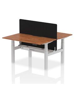 Dynamic Air 1400 x 800mm Height Adjustable 2 Person Bench Desk Walnut Top Scalloped Edge Screen HA02019