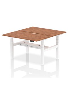 Dynamic Air 1400 x 800mm Height Adjustable 2 Person Bench Desk Walnut Top Scalloped Edge HA02020