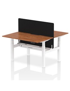 Dynamic Air 1400 x 800mm Height Adjustable 2 Person Bench Desk Walnut Top Scalloped Edge Screen HA02021