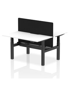 Dynamic Air 1400 x 800mm Height Adjustable 2 Person Bench Desk White Top Scalloped Edge Screen HA02029