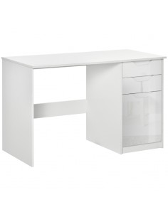 Homcom High Gloss Computer Desk with Drawers, with Storage Cabinet, White