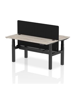 Dynamic Air 1600 x 600mm Height Adjustable 2 Person Bench Desk Grey Oak Top Cable Ports Screen HA02185