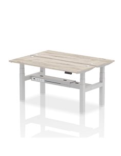 Dynamic Air 1600 x 600mm Height Adjustable 2 Person Bench Desk Grey Oak Top Cable Ports HA02186