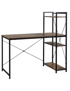 Homcom Computer Desk with 4-tier Bookshelf Storage, Metal Frame, Wooden Top, Rustic Brown & Black