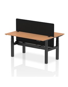 Dynamic Air 1600 x 600mm Height Adjustable 2 Person Bench Desk Oak Top Cable Ports Screen HA02197