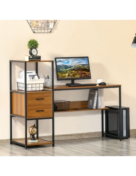 Homcom Industrial Style Computer Desk with Storage Shelf Drawer, Light Walnut Brown Black - pic 7872 | FastDaddyshop