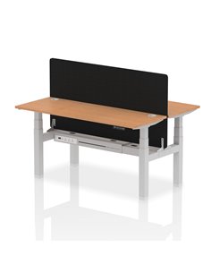 Dynamic Air 1600 x 600mm Height Adjustable 2 Person Bench Desk Oak Top Cable Ports Screen HA02199