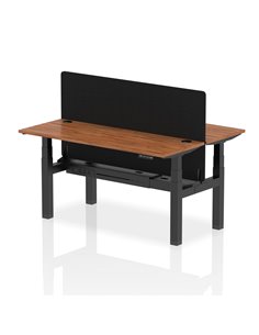 Dynamic Air 1600 x 600mm Height Adjustable 2 Person Bench Desk Walnut Top Cable Ports Screen HA02203