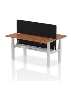 Dynamic Air 1600 x 600mm Height Adjustable 2 Person Bench Desk Walnut Top Cable Ports Screen HA02205