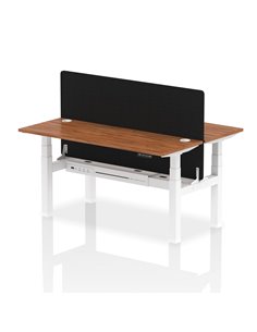 Dynamic Air 1600 x 600mm Height Adjustable 2 Person Bench Desk Walnut Top Cable Ports Screen HA02207