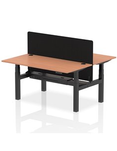 Dynamic Air 1600 x 800mm Height Adjustable 2 Person Bench Desk Beech Top Cable Ports Screen HA02287