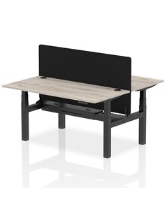 Dynamic Air 1600 x 800mm Height Adjustable 2 Person Bench Desk Grey Oak Top Cable Ports Screen HA02299