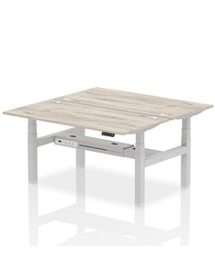 Dynamic Air 1600 x 800mm Height Adjustable 2 Person Bench Desk Grey Oak Top Cable Ports HA02300