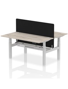 Dynamic Air 1600 x 800mm Height Adjustable 2 Person Bench Desk Grey Oak Top Cable Ports Screen HA02301