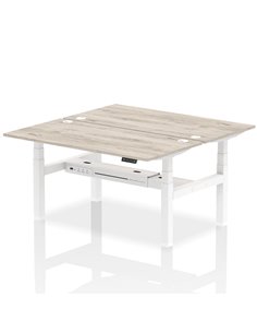 Dynamic Air 1600 x 800mm Height Adjustable 2 Person Bench Desk Grey Oak Top Cable Ports HA02302