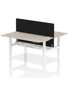 Dynamic Air 1600 x 800mm Height Adjustable 2 Person Bench Desk Grey Oak Top Cable Ports Screen HA02303