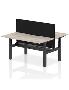 Dynamic Air 1600 x 800mm Height Adjustable 2 Person Bench Desk Grey Oak Top Scalloped Edge Screen HA02305