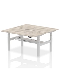 Dynamic Air 1600 x 800mm Height Adjustable 2 Person Bench Desk Grey Oak Top Scalloped Edge HA02306