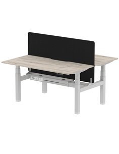 Dynamic Air 1600 x 800mm Height Adjustable 2 Person Bench Desk Grey Oak Top Scalloped Edge Screen HA02307