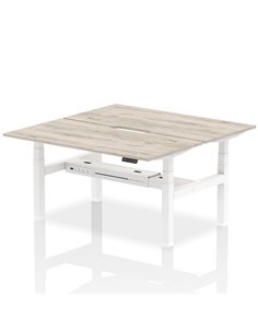 Dynamic Air 1600 x 800mm Height Adjustable 2 Person Bench Desk Grey Oak Top Scalloped Edge HA02308