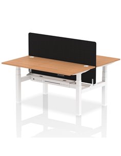 Dynamic Air 1600 x 800mm Height Adjustable 2 Person Bench Desk Oak Top Cable Ports Screen HA02327