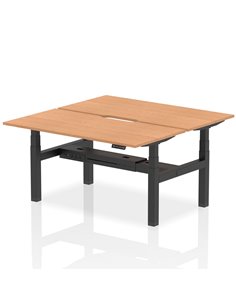 Dynamic Air 1600 x 800mm Height Adjustable 2 Person Bench Desk Oak Top Scalloped Edge HA02328