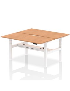 Dynamic Air 1600 x 800mm Height Adjustable 2 Person Bench Desk Oak Top Scalloped Edge HA02332