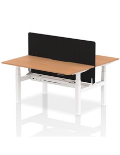 Dynamic Air 1600 x 800mm Height Adjustable 2 Person Bench Desk Oak Top Scalloped Edge Screen HA02333