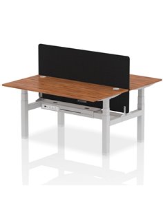 Dynamic Air 1600 x 800mm Height Adjustable 2 Person Bench Desk Walnut Top Cable Ports Screen HA02337