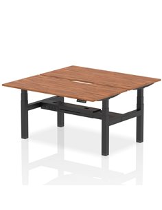 Dynamic Air 1600 x 800mm Height Adjustable 2 Person Bench Desk Walnut Top Scalloped Edge HA02340