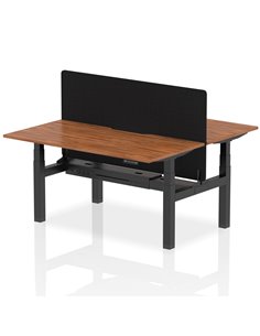 Dynamic Air 1600 x 800mm Height Adjustable 2 Person Bench Desk Walnut Top Scalloped Edge Screen HA02341