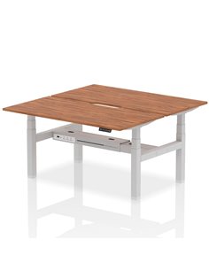 Dynamic Air 1600 x 800mm Height Adjustable 2 Person Bench Desk Walnut Top Scalloped Edge HA02342