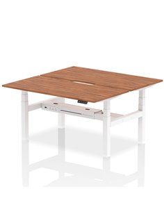 Dynamic Air 1600 x 800mm Height Adjustable 2 Person Bench Desk Walnut Top Scalloped Edge HA02344