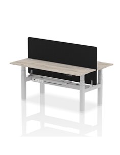 Dynamic Air 1800 x 600mm Height Adjustable 2 Person Bench Desk Grey Oak Top Cable Ports Screen HA02511