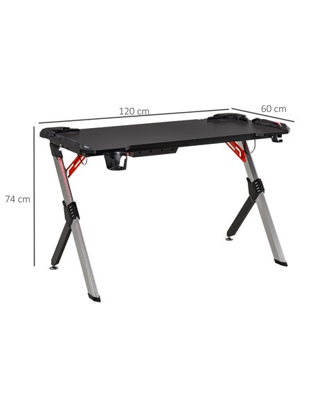 HOMCOM LED Breathing Lights Gaming Desk Computer Desk Carbon Fiber Feel Desktop Steel Frame with Cup Holder, Headphone Hook, Bas - pic 7882 | FastDaddyshop