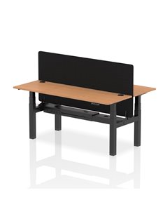 Dynamic Air 1800 x 600mm Height Adjustable 2 Person Bench Desk Oak Top Cable Ports Screen HA02521