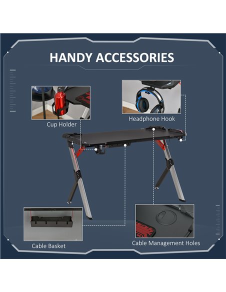HOMCOM LED Breathing Lights Gaming Desk Computer Desk Carbon Fiber Feel Desktop Steel Frame with Cup Holder, Headphone Hook, Bas - pic 7883 | FastDaddyshop