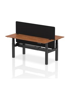 Dynamic Air 1800 x 600mm Height Adjustable 2 Person Bench Desk Walnut Top Cable Ports Screen HA02527