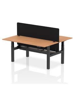 Dynamic Air 1800 x 800mm Height Adjustable 2 Person Bench Desk Oak Top Cable Ports Screen HA02647