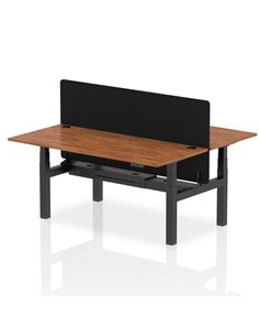 Dynamic Air 1800 x 800mm Height Adjustable 2 Person Bench Desk Walnut Top Cable Ports Screen HA02659