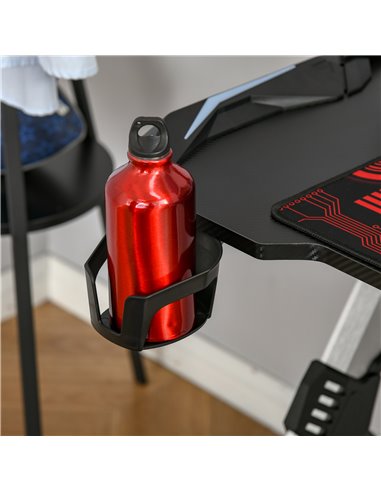 HOMCOM LED Breathing Lights Gaming Desk Computer Desk Carbon Fiber Feel Desktop Steel Frame with Cup Holder, Headphone Hook, Bas